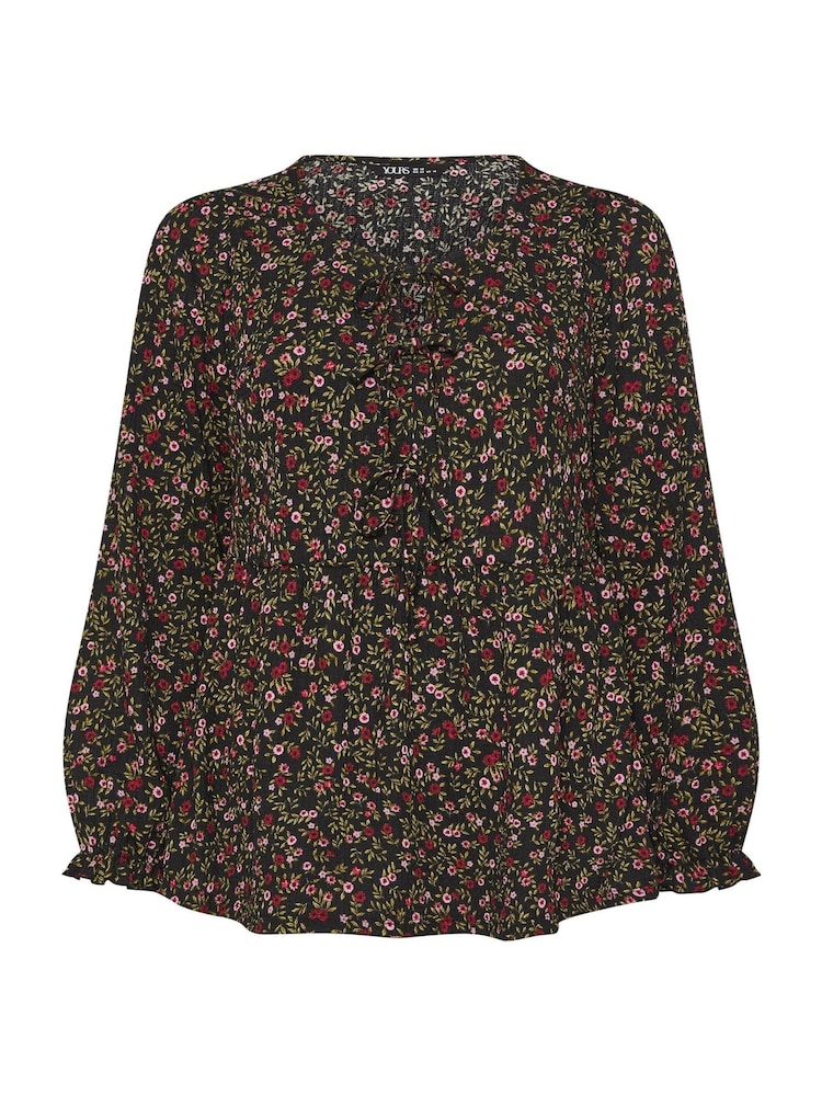 Yours Curve Black Long Sleeve Peplum Bow Top - Image 5 of 5 Yours Curve Black Long Sleeve Peplum Bow Top - Image 5 of 5