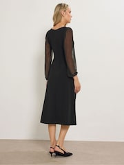 Long Tall Sally Black Mesh Sleeve Corset Midi Dress - Image 3 of 5