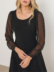 Long Tall Sally Black Mesh Sleeve Corset Midi Dress - Image 4 of 5