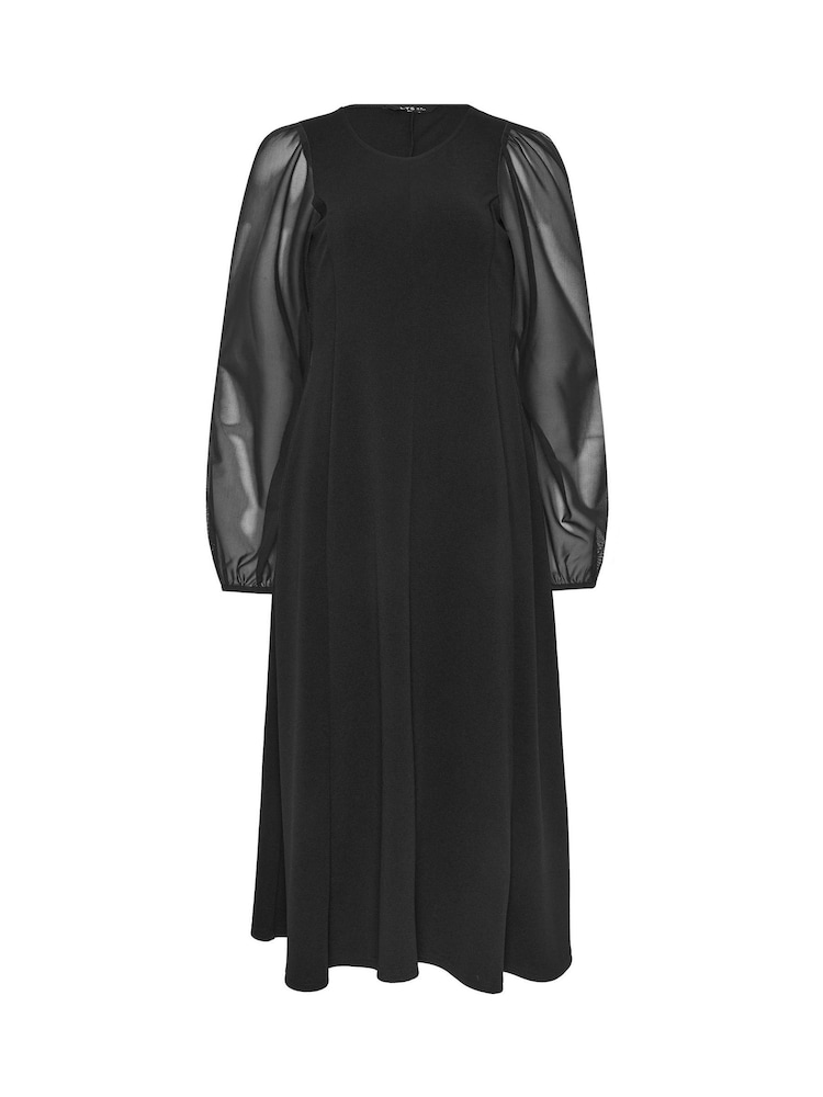 Long Tall Sally Black Mesh Sleeve Corset Midi Dress - Image 5 of 5