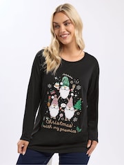 Yours Curve Black Long Sleeve Novelty T-Shirt - Image 1 of 5