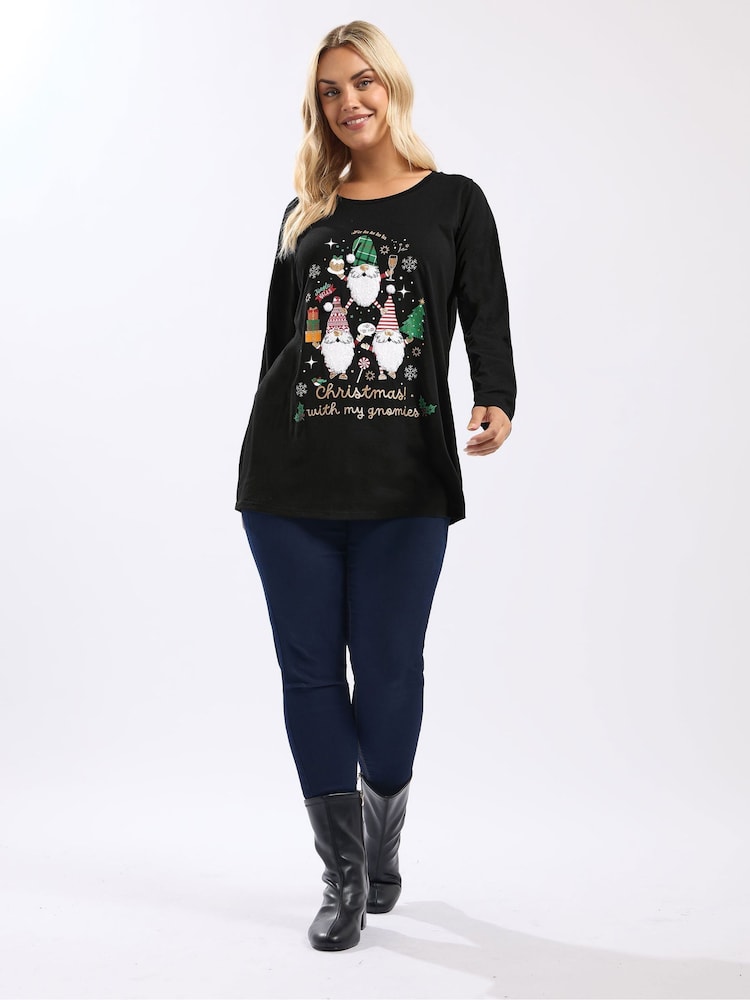 Yours Curve Black Long Sleeve Novelty T-Shirt - Image 2 of 5