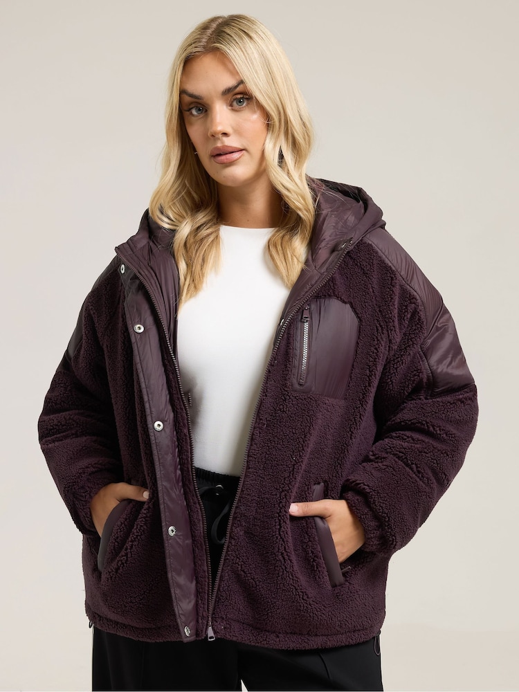 Yours Curve Purple Mixed Borg Nylon Jacket - Image 1 of 5 Yours Curve Purple Mixed Borg Nylon Jacket - Image 1 of 5