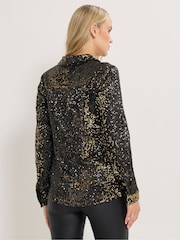 Long Tall Sally Black Gold Sequin Shirt - Image 3 of 5