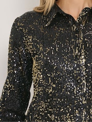 Long Tall Sally Black Gold Sequin Shirt - Image 4 of 5