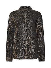 Long Tall Sally Black Gold Sequin Shirt - Image 5 of 5