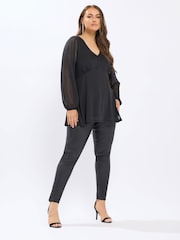 Yours Curve Mesh A Line Balloon Blouse - Imagem 2 de 5