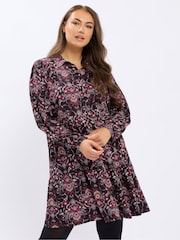 Yours Curve Matte Black Tiered Crepe Shirt Dress - Image 1 of 5