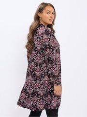 Yours Curve Matte Black Tiered Crepe Shirt Dress - Image 2 of 5