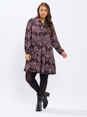 Yours Curve Matte Black Tiered Crepe Shirt Dress - Image 3 of 5
