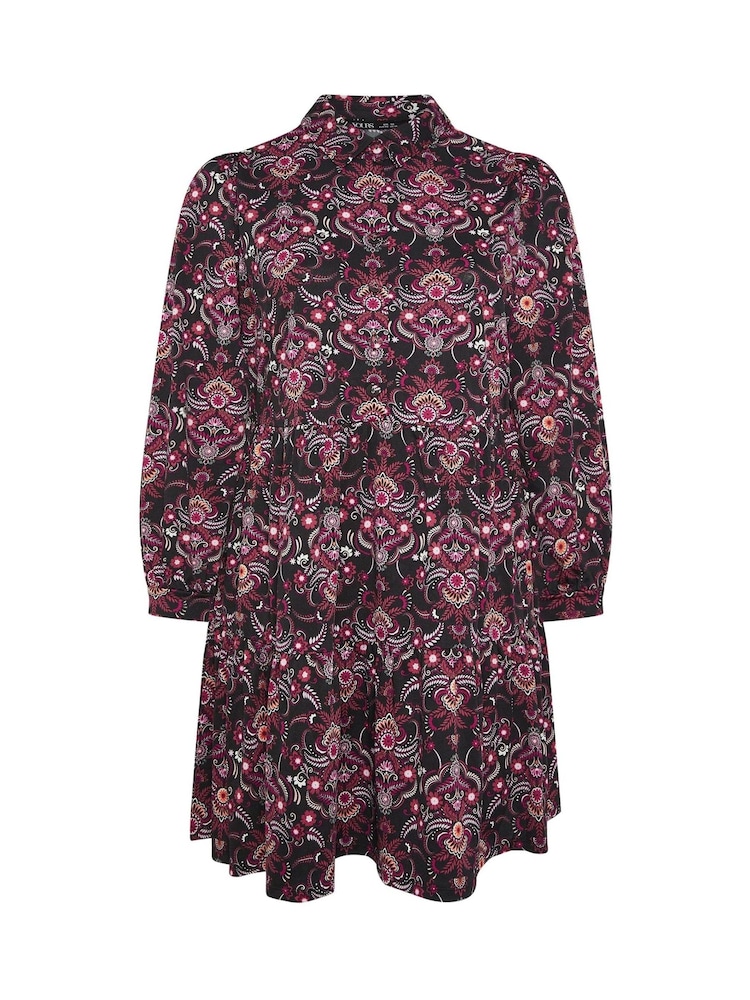 Yours Curve Matte Black Tiered Crepe Shirt Dress - Image 5 of 5