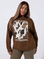 Yours Curve Brown Limited Sweat Top - Image 1 of 5