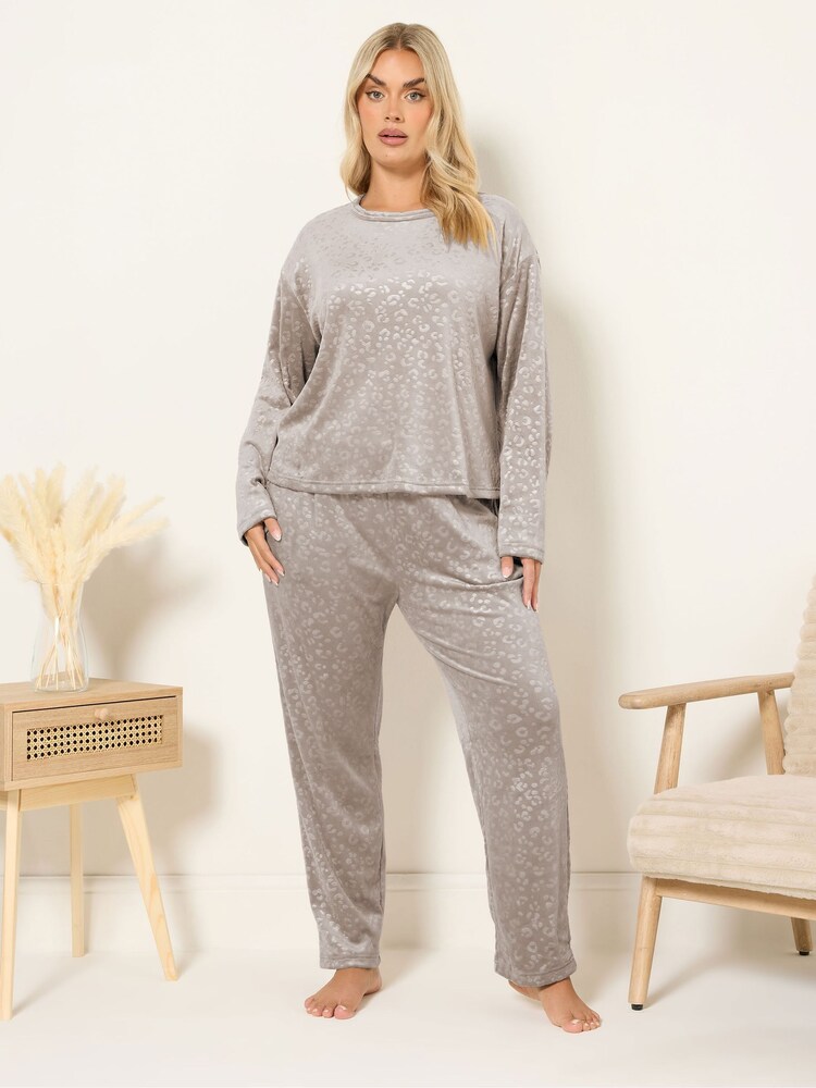Yours Curve Natural Super Luxe Embossed Lounge Set - Image 1 of 5
