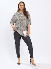 Yours Curve Silver Sequin Party T-Shirt - Image 3 of 6