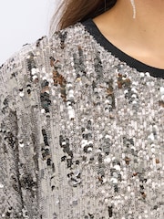 Yours Curve Silver Sequin Party T-Shirt - Image 5 of 6