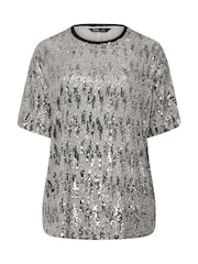 Yours Curve Silver Sequin Party T-Shirt - Image 6 of 6