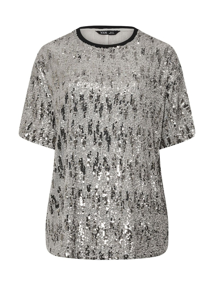 Yours Curve Silver Sequin Party T-Shirt - Image 6 of 6