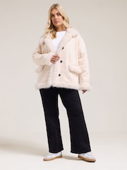 Yours Curve White Shaggy Fur Boho Coat - Image 2 of 5