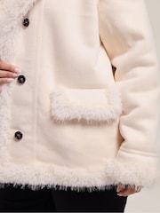Yours Curve White Shaggy Fur Boho Coat - Image 4 of 5