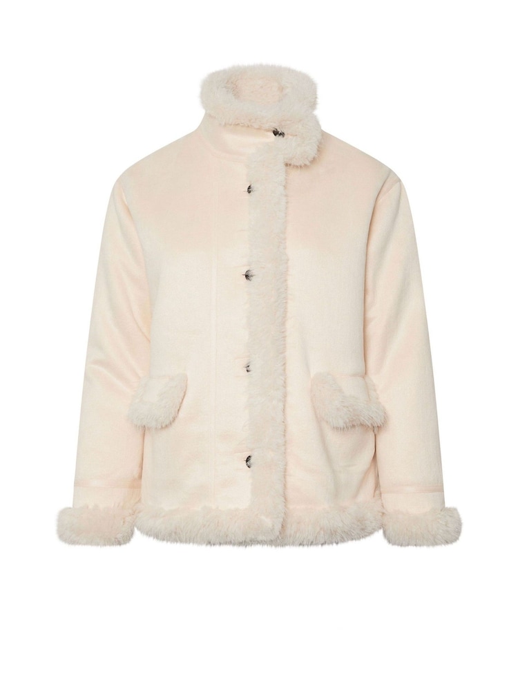 Yours Curve White Shaggy Fur Boho Coat - Image 5 of 5