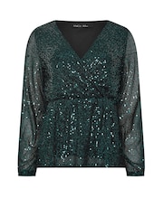 M&Co Green Sequin Wrap Long Sleeve Top - Image 5 of 5