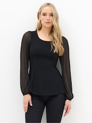 Long Tall Sally Black Mesh Sleeve Corset Top - Image 1 of 5