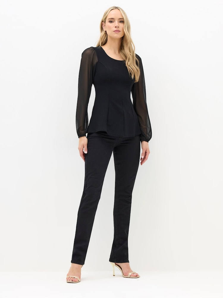 Long Tall Sally Black Mesh Sleeve Corset Top - Image 2 of 5