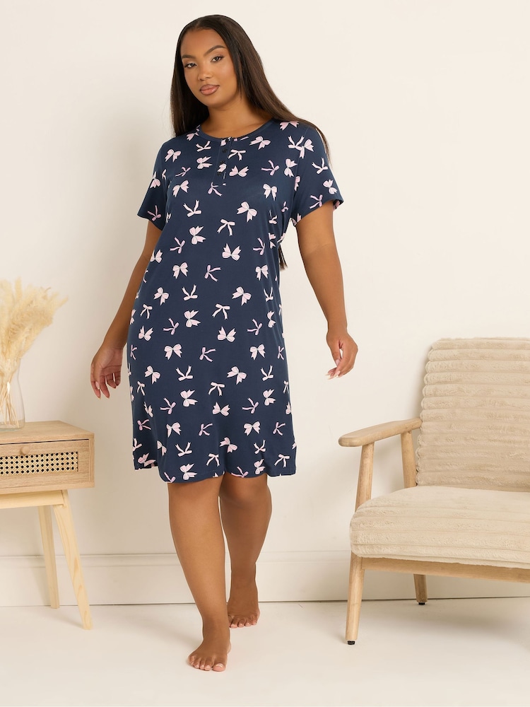 Yours Curve Blue Soft Touch Placket Nightdress - Image 1 of 3