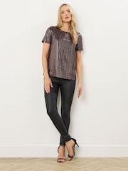 Long Tall Sally Brown Short Sleeve Sequin Top - Image 2 of 5