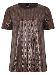 Long Tall Sally Brown Short Sleeve Sequin Top - Image 5 of 5