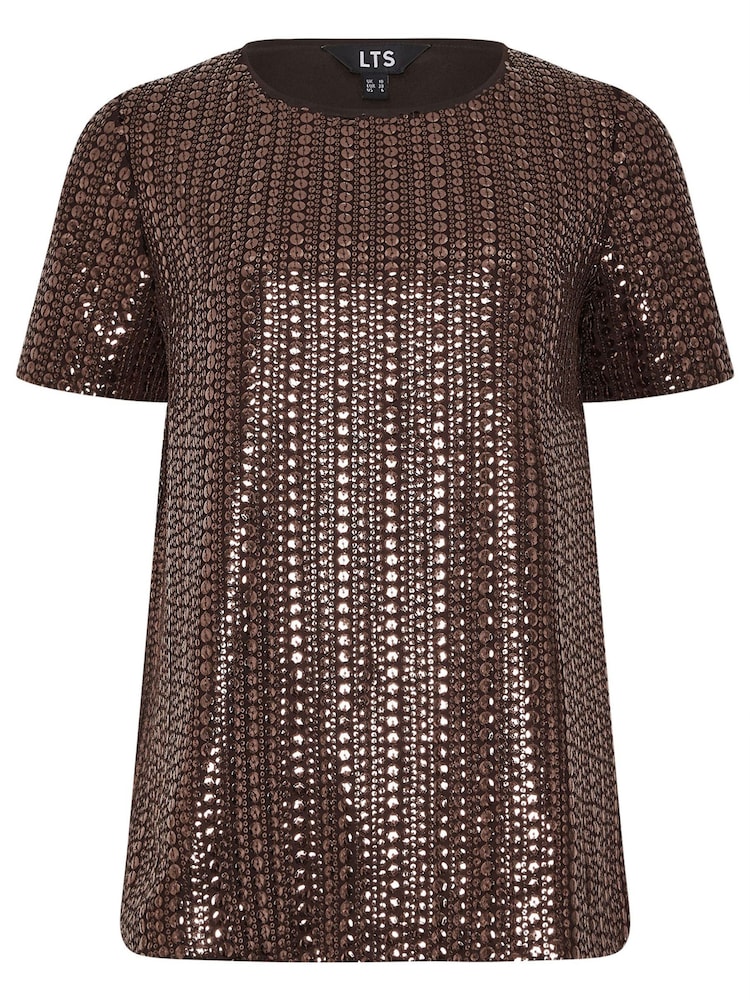 Long Tall Sally Brown Short Sleeve Sequin Top - Image 5 of 5