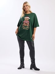 Yours Curve Green Short Sleeve Novelty Relaxed T-Shirt - Image 2 of 5