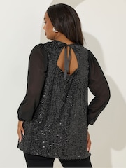 Yours Curve Black Sequin Swing Top - Image 3 of 6