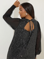 Yours Curve Black Sequin Swing Top - Image 4 of 6