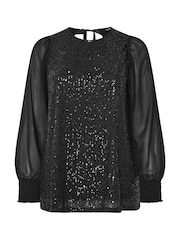 Yours Curve Black Sequin Swing Top - Image 5 of 6