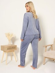 Yours Curve Blue Super Luxe Pyjamas Set - Image 3 of 6