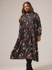 Yours Curve Black Shirred Shirt Dress - Image 4 of 9