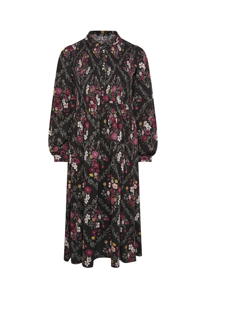 Yours Curve Black Shirred Shirt Dress - Image 9 of 9