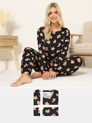 Yours Curve Black Soft Touch Long Sleeve Pyjamas Set - Image 3 of 4