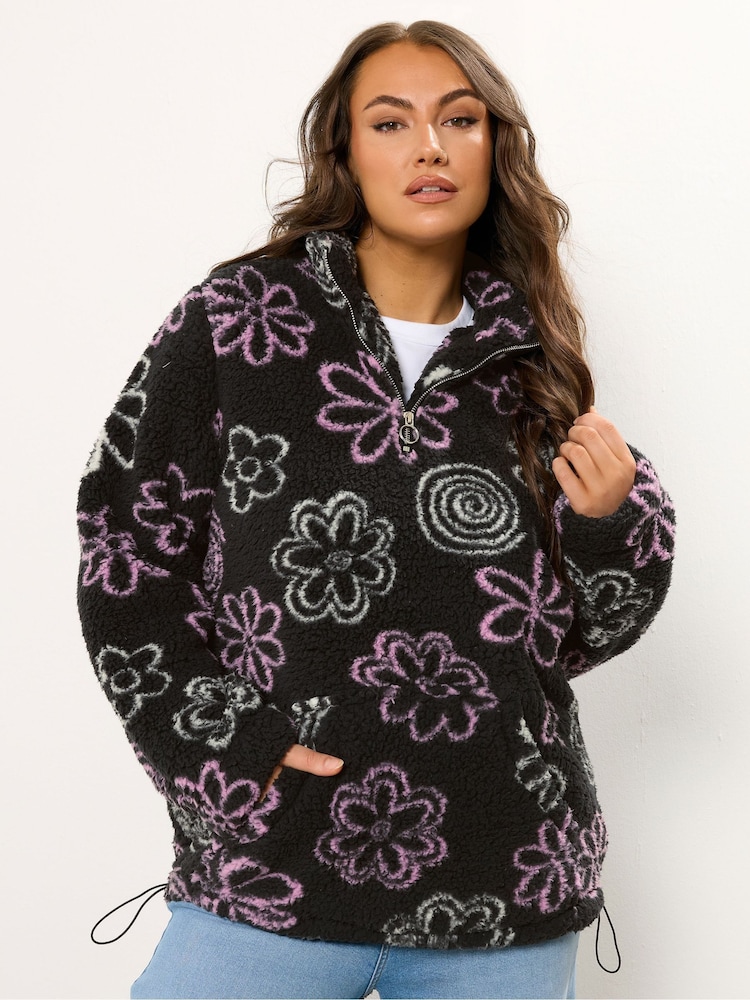 Yours Curve Black Sherpa Borg Fleece - Image 1 of 5