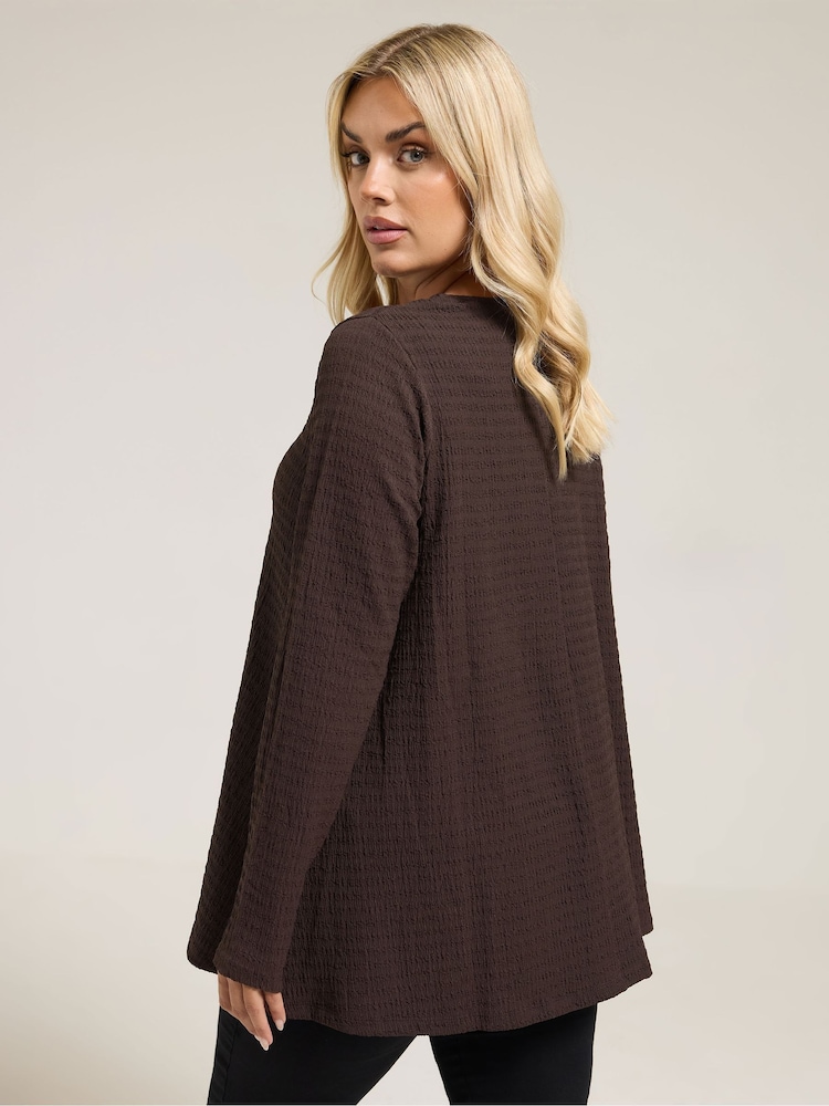Yours Curve Brown Textured Long Sleeve Swing Top - Image 2 of 5