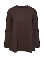 Yours Curve Brown Textured Long Sleeve Swing Top - Image 5 of 5