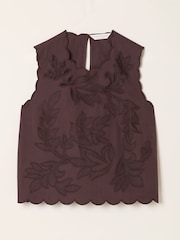 FatFace Meg Chocolate Brown Petite Cutwork Shell Top - Image 1 of 2