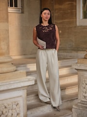 FatFace Meg Chocolate Brown Cutwork Shell Top - Image 3 of 6