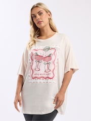 Yours Curve Pink Short Sleeve Novelty Relaxed T-Shirt - Image 1 of 5