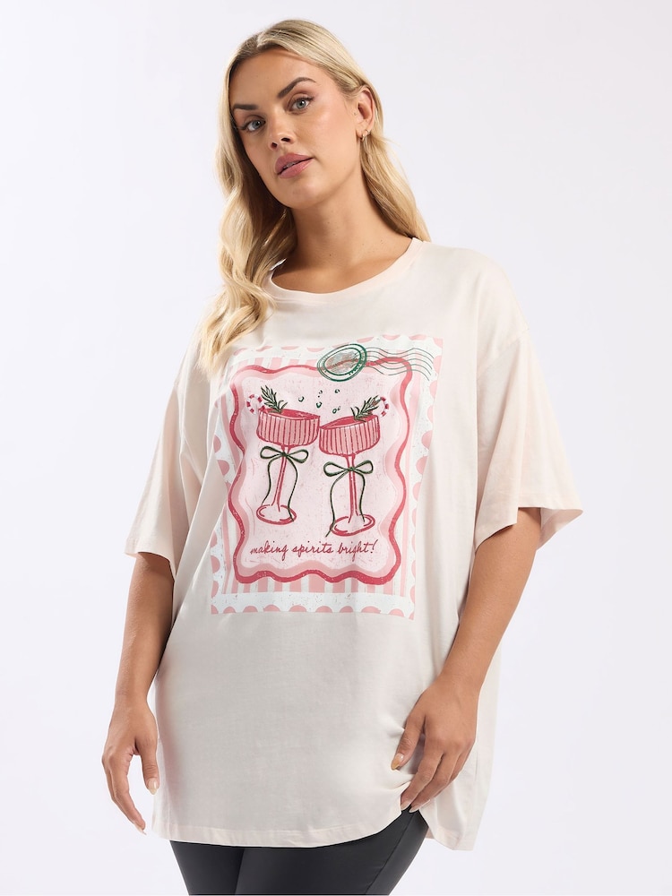 Yours Curve Pink Short Sleeve Novelty Relaxed T-Shirt - Image 1 of 5
