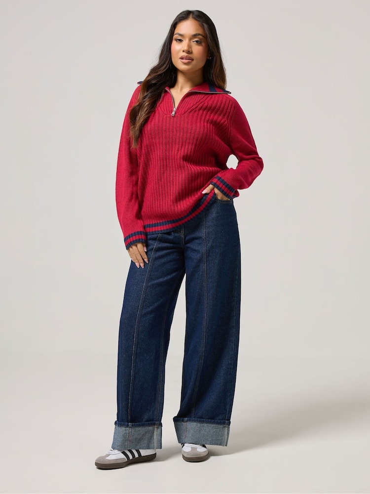 PixieGirl Petite Stripe Collar Quarter Zip Jumper - Bild 2 von 5