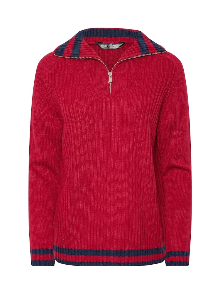 PixieGirl Petite Red Stripe Collar Quarter Zip Jumper - Image 5 of 5 PixieGirl Petite Red Stripe Collar Quarter Zip Jumper - Image 5 of 5