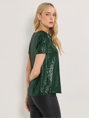 Long Tall Sally Green Short Sleeve Sequin Top - Image 2 of 5
