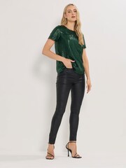 Long Tall Sally Green Short Sleeve Sequin Top - Image 3 of 5